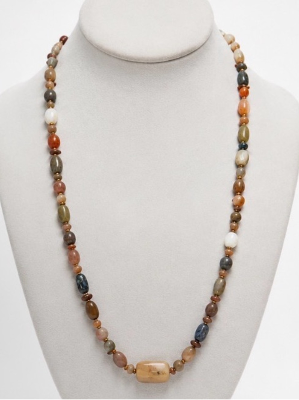 Vintage Artisan Genuine Stone Bead Necklace | Earth Tone | Barrel Clasp | 70s–90 - Picture 1 of 9